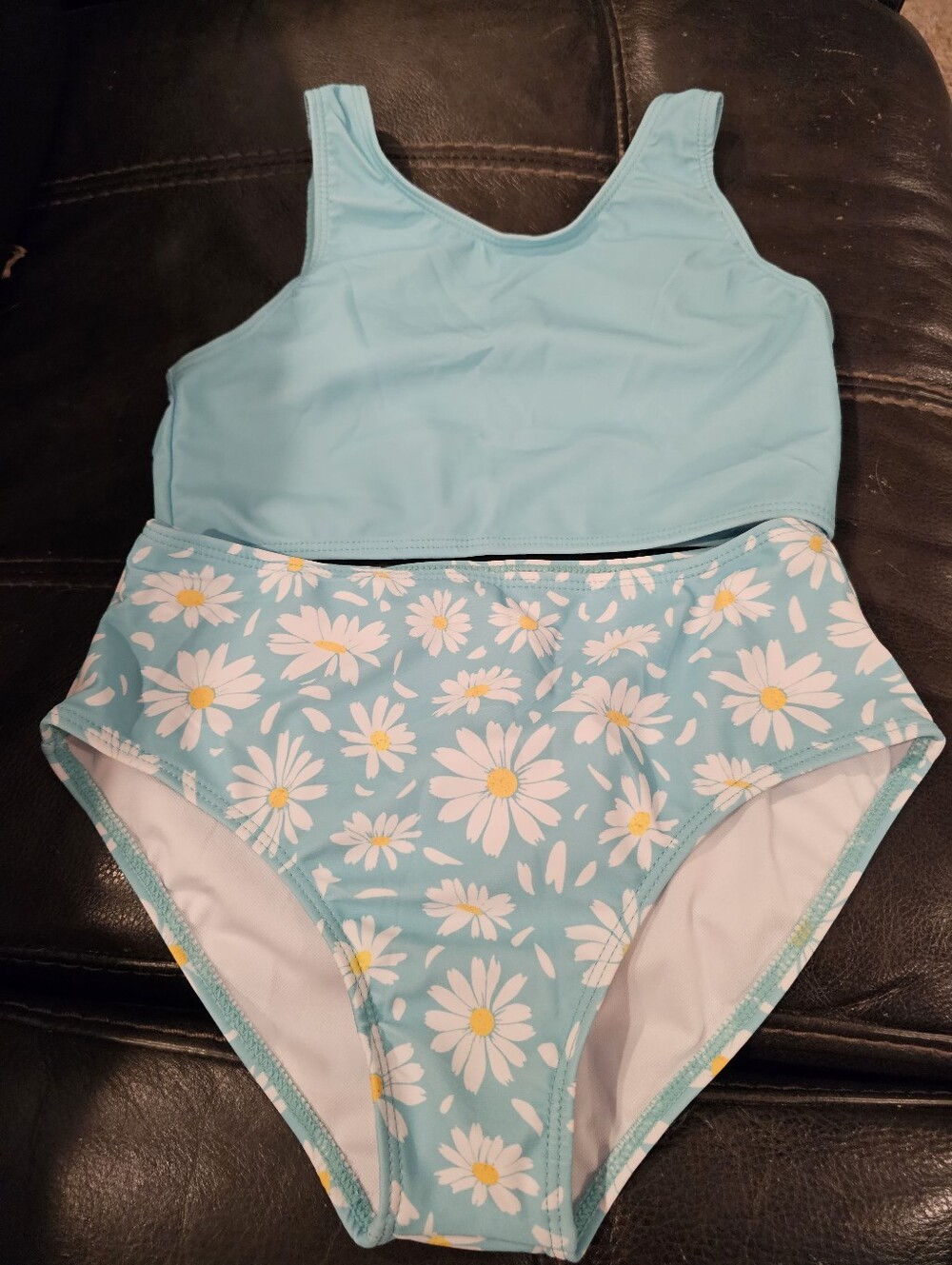 Aqua Kids Daisy Print Two Piece Swimsuit With Matching Cover-Up Size 12 Girls - Picture 2 of 7